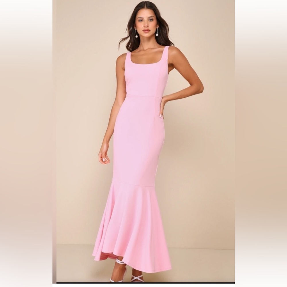 Lulus Romantic Destiny Pink Square neck trumpet Maxi Dress size M NEW #3G